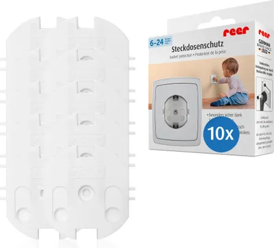 Produktbild von reer Steckdosenschutz, schraubbar, weiß, 10 Stück – 6er Vorteilset