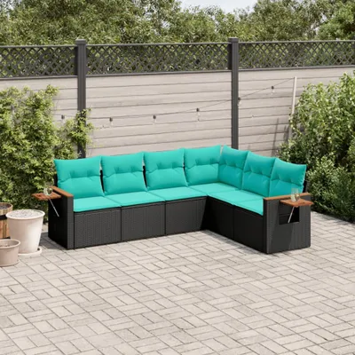Produktbild von Möbel 6-tlg. Garten-Sofagarnitur mit Kissen Schwarz Poly Rattan - Gartenmöbelgarnituren 3226841