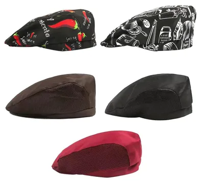 5 Kochmützen aus Baumwolle & Mesh, atmungsaktiv, Unisex