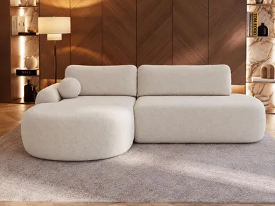 Produktbild von GrainGold Ecksofa L-Form Links Aurio O - Ecksofa mit Schlaffunktion und Bettkasten - Moderne Ecksofa, Wohnzimmer Ecksofa - Eckcouch Weiß (Lambi 07)