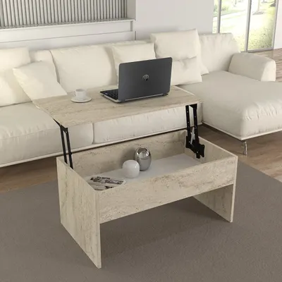 Produktbild von Skye Decor, Akilli, Couchtische, Travertin, Melamin-Spanplatte, 90 x 52 x 45 cm