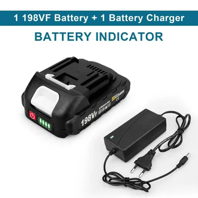 Immagine prodotto di Batteria agli ioni di litio per utensili elettrici - Batteria 198VF + caricabatterie - 18 V - Batteria di ricambio compatibile con il sistema da 18 V - 1 batteria + 1 caricabatterie - Grigio