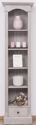 Produktbild von Casa Padrino Landhausstil Regalschrank Hellgrau 50 x 33 x H. 190 cm - Massivholz Schrank mit 4 Regalen und Schublade - Landhausstil Möbel