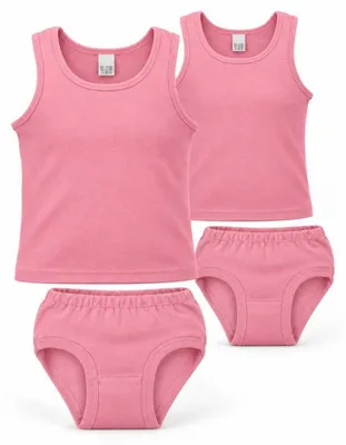 Produktbild von Kinder Unterwäsche-Set 4-teilig, 100 % Baumwolle, Unterhemd & Slip Rosa/110-116