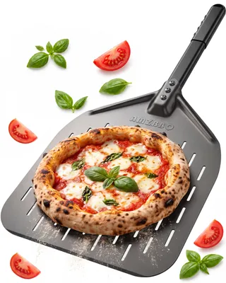 Pizzaschep 40x40 cm, perforiert, harteloxiertes Aluminium