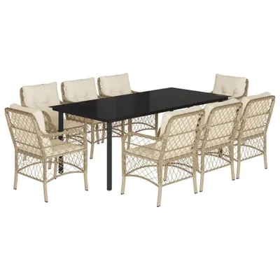 Produktbild von 9-tlg. Garten-Essgruppe mit Kissen Beige Poly Rattan