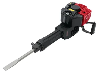Produktbild von Benzin Abbruchhammer - 52cc 2-Takt Motor - 1900W - 1500 Schläge/min - 20–55J Schlagenergie - Spitze & Flachmeißel für Beton und Stein - Rot/Schwarz