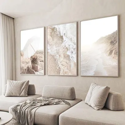Zdjęcie produktu dla Ibenzoa® Zestaw 3 plakatów w stylu boho – nowoczesne wydruki artystyczne z motywem traw pampasowych i plaży, 50 x 70 cm, bez ram, idealne do salonu i sypialni