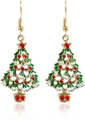 Produktbild von Weihnachtsdekoration, Damen-Weihnachtsohrringe, Weihnachtsbaum/Schneemann/Schneeflocken-Ornamente, Schmuck, Geschenke für Frauen, Feiertagsfeier