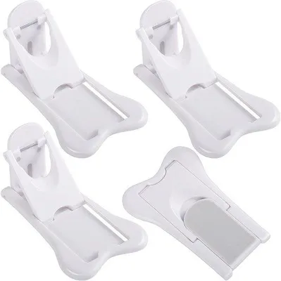 Immagine prodotto di Blocco di sicurezza per finestre scorrevoli a prova di bambino - Set da 4, autoadesivo e adatto per porte, finestre e armadi (bianco)
