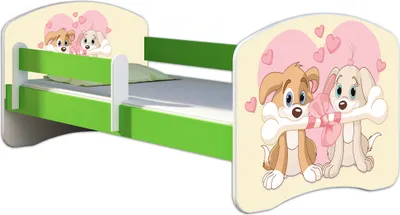 Produktbild von ACMA Jugendbett Kinderbett Junior-Bett Komplett-Set mit Matratze Lattenrost und Rausfallschutz Grün 12 Welpen 180x80