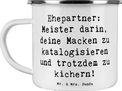 Produktbild von Mr. & Mrs. Panda Teetasse Spruch Ehepartner Schätze - Weiß - Geschenk, Pott, Familie, Emaille Tasse, herzerwärmende Sprüche, Macken, Geburtstage, emaillebecher, Beziehung