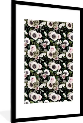 Produktbild von MuchoWow® MuchoWow® Gerahmtes Poster Blumen - Anemone - Collage 60x90 cm - Poster mit zchwarzem Bilderrahmen - Dekoration - Wandposter Wohnzimmer - Hochwertig
