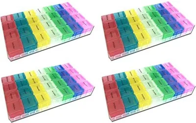 Produktbild von 4er Set Pillenbox 7 Tage farbig Pillendose Medikamentenbox Tablettendose