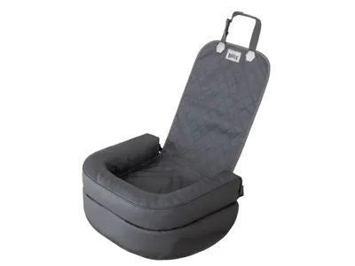 Produktbild von Doggy Hundeautositz Hundekorb Reisesitz – faltbare Hundeautobox für Auto Vordersitz & Rücksitz, mit Sicherheitsgurten Ekoleder Grau 55×42×57 cm
