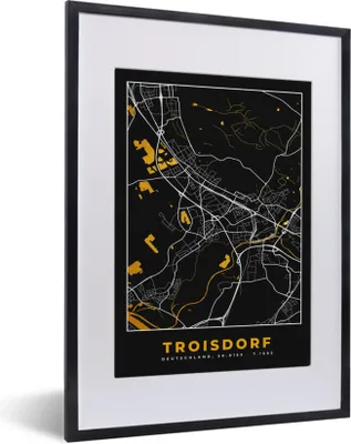 Produktbild von MuchoWow® Gerahmtes Poster Stadtplan - Karte - Deutschland - Troisdorf - Karte 30x40 cm - Poster mit Schwarzem Bilderrahmen Wandposter Rahmen Foto Bilder - Wandposter Schlafzimmer