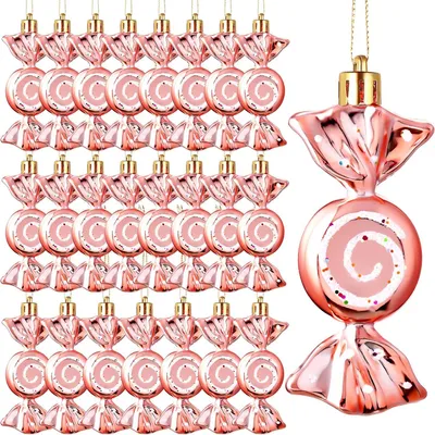 Produktbild von 24 Stück Christbaumschmuck Süßigkeiten – 9 cm – Weihnachtsbaumschmuck – Christbaumschmuck – Hängedeko – Kunststoff – Roségold – Weihnachtsdeko