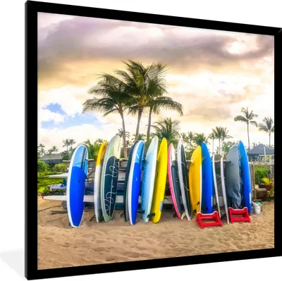 Produktbild von MuchoWow® Gerahmtes Poster Surfbretter 40x40 cm - Poster mit Schwarzem Bilderrahmen Wandposter Rahmen Foto Bilder - Mit Rahmen - Wanddekoration Schlafzimmer