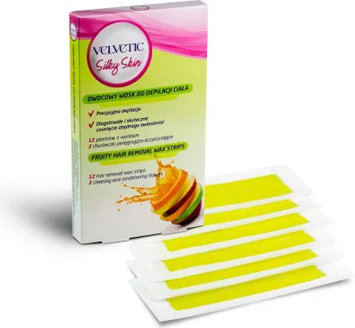 Immagine prodotto di Strisce depilatorie Velvetic per una pelle setosa, 12 strisce di cera alla frutta