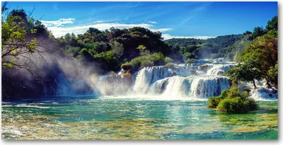 Produktbild von Tulup Glas-Bild -140x70- Wandkunst Dekorative Wand für Küche & Wohnzimmer - Landschaften - Krka Wasserfälle - Grün