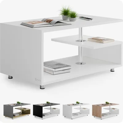 Immagine prodotto di CASARIA® Tavolino Orlando 95x55x50cm 3 Ripiani Legno Regolabile in Altezza Tavolo Basso da Caffé Salotto da Divano Design Moderno