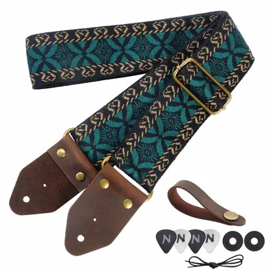 Produktbild von Gitarrengurt Gitarrenriemen - Baumwolle und Leder - Jacquard-Stickerei - Für E-Gitarre, Akustikgitarre und E-Bass