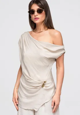Produktbild von LARICA Bluse asymmetrisch elegant minimalistisch OW-TS-E0053 beige M