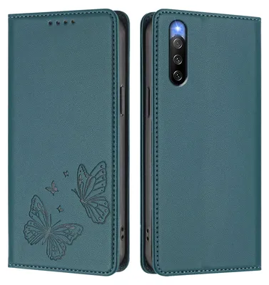 Image de Étui en cuir pour Sony Xperia 10 IV, motif papillon, étui à rabat avec porte-appareil, vert