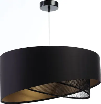 Produktbild von Hängelampe Stoff E27 Ø 50 cm H: max. 102 cm in Schwarz Gold rund Modern Hängeleuchte