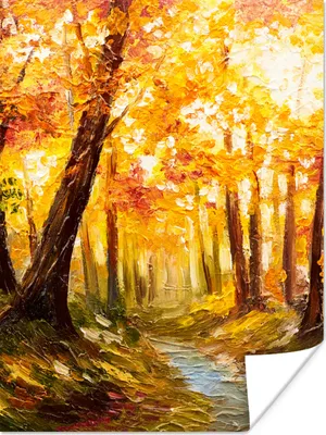 Produktbild von MuchoWow® Poster Gemälde - Herbst - Wald - Ölgemälde 60x80 cm - Schlafzimmer Dekoration