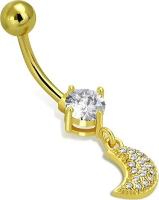 Produktbild von Bauchnabelpiercing Mond Halbmond Anhänger Zirkonia Kristalle Bananabell Chirurgenstahl 316L Edelstahl Autiga® gold
