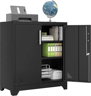 Zdjęcie produktu dla Szafka archiwizacyjna, metalowa, zamykana na klucz, z 2 regulowanymi półkami, do biura, gabinetu, garażu, szkoły, czarna, 80 x 40 x 90 cm