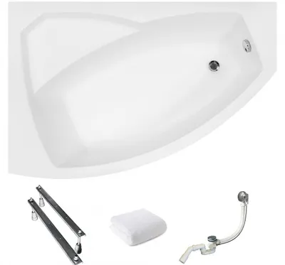 Produktbild von Aqua For You | Besco Badewanne Rima - 130x85 Cm - Asymmetrisch - Acrylwanne - Siphon Chrom - mit Füße - Eckbadewanne - Links Seite