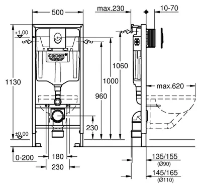Produktbild von Grohe Rapid SL Vorwand-Element mit WC-Spülkasten GD 2 und Skate Air Abdeckplatte - 38722001