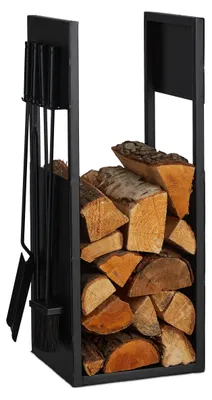 Zdjęcie produktu dla Relaxdays 10047806, Pojemnik na drewno kominkowe, Aluminium, Żelazo, Czarny, Wewnętrzna, 28 kg, 360 mm