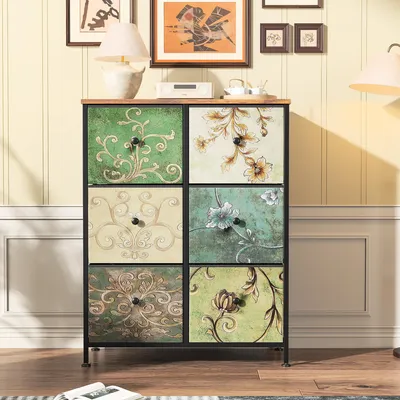 Obrázok produktu pre Látková komoda so 6 zásuvkami, 67,5 x 30 x 86,5 cm - retro vzor