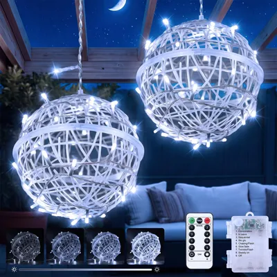 LED-Lichtkugeln 2er-Set, IP65, Fernbedienung, Timer, 8 Modi, 18 cm