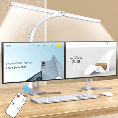 24W Schreibtischlampe Led Klemmbar, 80CM Weiß Monitor Lampe Für Schreibtisch, Dimmbar Monitor Light Bar, Doppelkopf Schwanenhals Lampe Desk Lamp