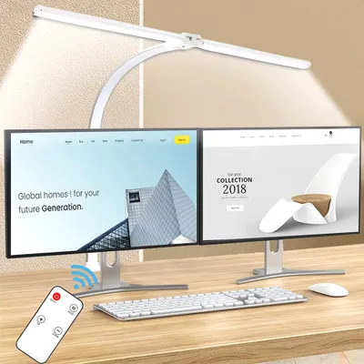 Produktbild von lampa biurkowa LED 24W z możliwością mocowania, biała lampa do monitora 80 cm na biurko, ściemnialna listwa oświetleniowa do monitora, lampa biurkowa z podwójną głowicą na gęsiej szyi