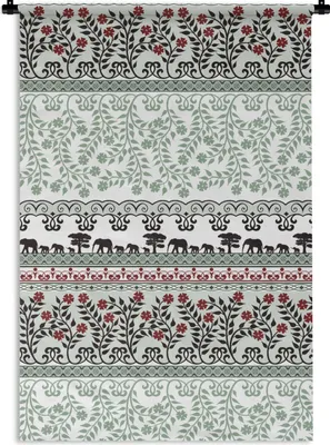 Produktbild von MuchoWow® Wandteppich Wandbehang Pflanzen - Elefant - Muster 60x90 cm Tapisserie Dekoration Wandtuch - Foto-Teppich - Abwaschbar