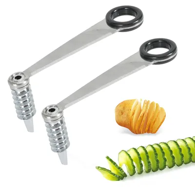 Produktbild von 2 Stück Spiralschneider Gemüse, Handgeführtes Spiralschneider Kartoffel Edelstahl für Kreative Obst und Gemüsezubereitung, Gemüsehobel & Schneider für Gurken Kartoffeln Karotten Obst Küchenhelfer