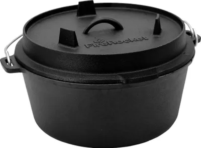 Produktbild von FireRocket Dutch Oven 9qt 8,5L ohne Füße Premium Gusseisen Schmortopf Gusstopf Feuertopf Bräter eingebrannt niederländischer Kochtopf verschiedene Größen