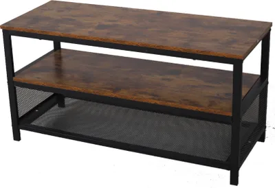Produktbild von SensaHome – Nordic Antik-TV-Schrank/Schuhbank aus Holz – Dreischichtiges Regal mit Netz – Klassisch und elegant – 100 x 40 x 52 cm – Braun