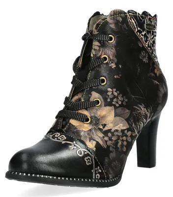 Produktbild von Laura Vita Damen Extravagante Stiefelette mit floralem Print Alcbaneo 427, Größe:41 EU, Farbe:Schwarz