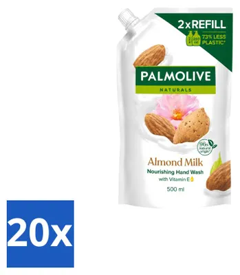Imagen del producto de 20 unidades de repuesto de jabón líquido para manos Palmolive Naturals, aroma a leche de almendras, 500 ml - Paquete económico - 20 piezas