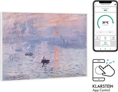 Produktbild von Klarstein Infrarotheizung mit Thermostat, 500W Elektroheizung, Smart Home Bild-Infrarotheizung zur Wandmontage, IR mit IoT/WiFi App-Control, Feuchtraum Flach-Heizkörper, CO2-Freie Wand Heizung