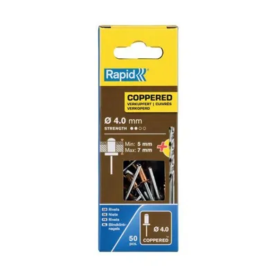 Obrázek produktu pro Rapid 5001462, Slepý nýt, Hliník, Měď, Hliník, Mosaz, RP10 , RP40 Multi, RP60 Multi, RP100 Multi, RP150 Multi, 4 mm, 10 mm