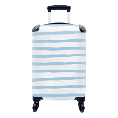 Produktbild von MuchoWow® Koffer Handgepäck Trolley Rollkoffer Kleine Reisekoffer mit 4 Rollen - Linie - Blau - Muster - Cabin Size < 55x40x23 cm & 55x40x20 cm - Fotokoffer - Kabinenkoffer - Boardgepäck - Reise-Box - Reisekoffer - Reisegepäck - Koffer mit Bild - Trolley für Kinder
