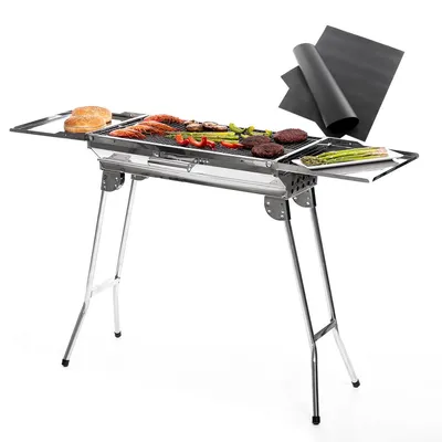 Zdjęcie produktu dla Składany grill na węgiel drzewny ze stali nierdzewnej i mata do grillowania i pieczenia InnovaGoods