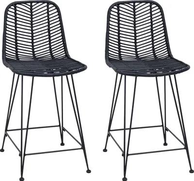 Produktbild von vidaXL Barstuhl 2 pcs Schwarz 44,5 x 54,5 x 97,5 cm Rattan und Eisen
